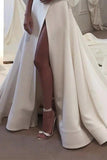 Strapless Bodice Corset Leg Slit Satin Wedding Dress, Backless Long Bridal Dress N1995
