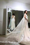 Trumpet Floor-length Sheer Sleeveless Lace Appliques Chiffon Wedding Dress with Shoulder Yarn,N410