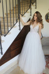 New Arrival Spaghetti Straps Ivory Floor Length Tulle Beach Wedding Dress With Lace N627