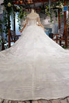 Ball Gown Half Sleeves Lace Bridal Dress With Sequins, Sheer Neck Long Wedding Dress N1970