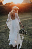 Ivory Boho Wedding Dress With Batwing Sleeve Lace Rustic Backless Wedding Dress N2014