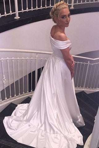 Simple Satin Off-the-shoulder Sexy Sweep Train Beach Wedding Dress,Bridal Gown,N497