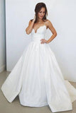 Spaghetti Straps White V Neck Sleeveless Satin Bridal Dress,Beach Wedding Gown,N491