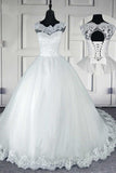 Ball Gown Long Wedding Dresses, Gorgeous White Tulle Lace Wedding Gown N1568