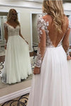 A Line V Neck Floor Length Long Sleeves Beach Wedding Dress With Lace Appliques N2420