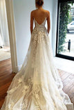 Deep V neck Lace Wedding Dress,Spaghetti Straps Beach Wedding Dress N74