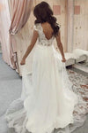Ivory A Line V Neck Tulle Lace Top Beach Wedding Dress N2361