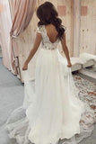 Ivory A Line V Neck Tulle Lace Top Beach Wedding Dress N2361