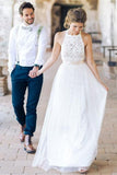 White Lace Tulle Long Wedding Dresses,Beach Wedding Dresses Z0004 - Bohogown