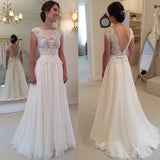 Elegant Lace Long Backless Wedding Dresses,Ivory Wedding Dresses Z0006 - Bohogown